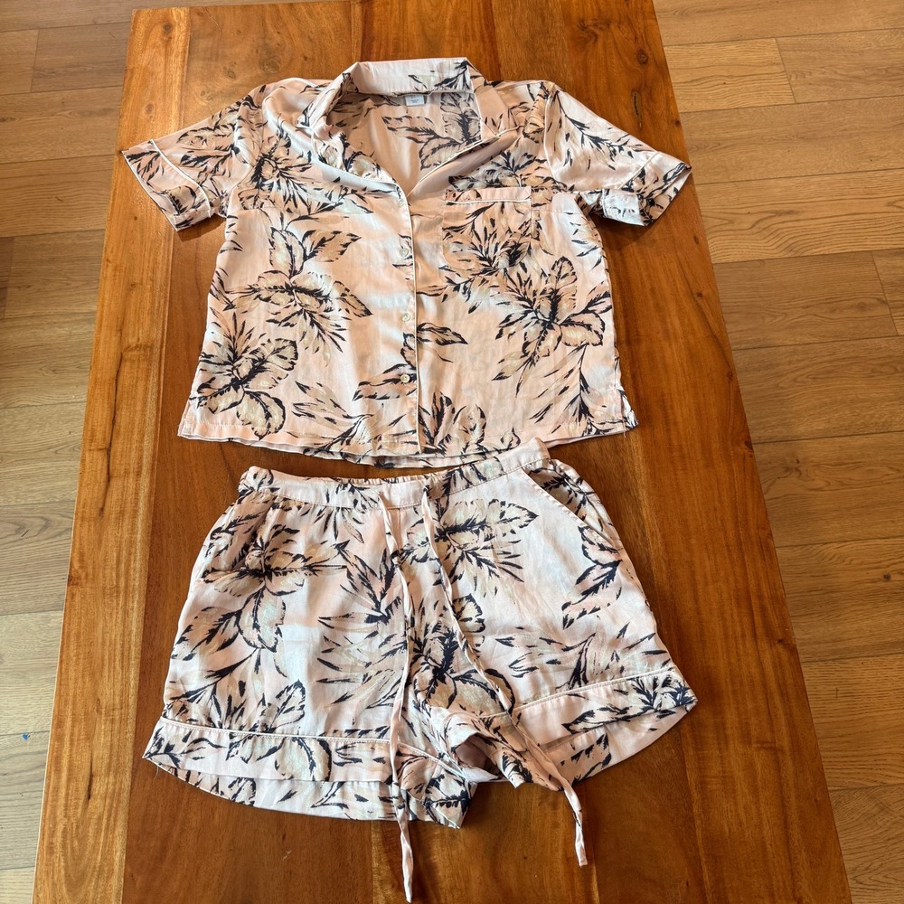House Of Harlow Women's Pink Palm Leaves Pajama Shorts Set Size S